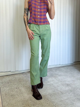 SAMPLE #125 - S Plaid Straight Leg High Waisted Pants - Green