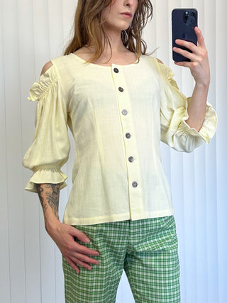 SAMPLE #168 - M Scoop Neck Cold Shoulder Button Up Blouse - Cream