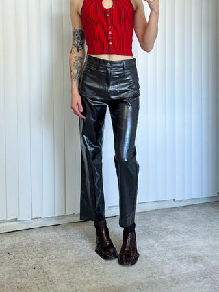 SAMPLE #126 - S/M Shiny Straight Leg High Waisted Pants - Black