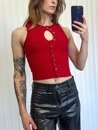 SAMPLE #181 - S Unbuttoned Tank Blood Stripe - Red / Black