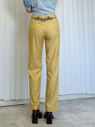 SAMPLE #127 - S Trampstamp Plaid Straight Leg High Waisted Pants - Yellow