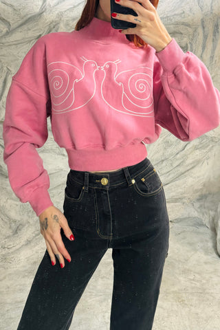 SAMPLE #63 - S Pink Snails Mockneck Sweatshirt