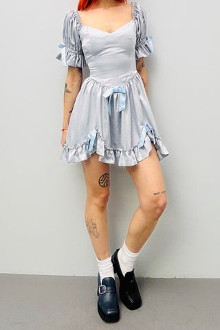 SAMPLE #559 - S Silver / Blue satin Mini Dress