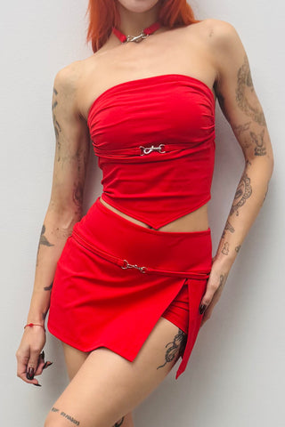 SAMPLE #595 - S Red Tube Top with Choker