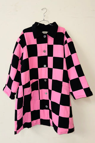 #24 XL/1X Scrap Chessboard Quilted Coat Pink/Black