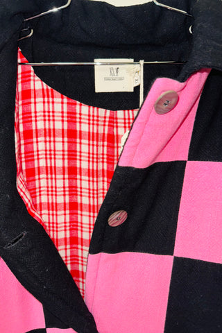 #24 XL/1X Scrap Chessboard Quilted Coat Pink/Black