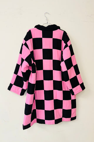 #24 XL/1X Scrap Chessboard Quilted Coat Pink/Black