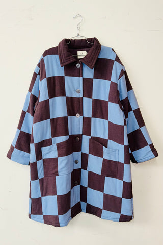 #21 XL/1X Scrap Chessboard Quilted Coat Blue/Brown