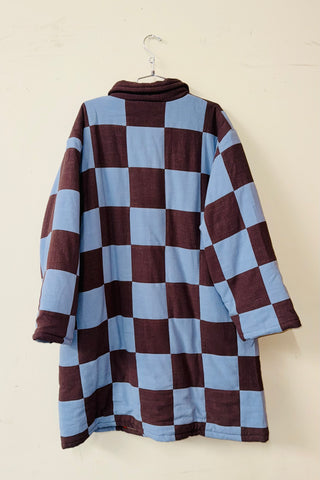 #21 XL/1X Scrap Chessboard Quilted Coat Blue/Brown