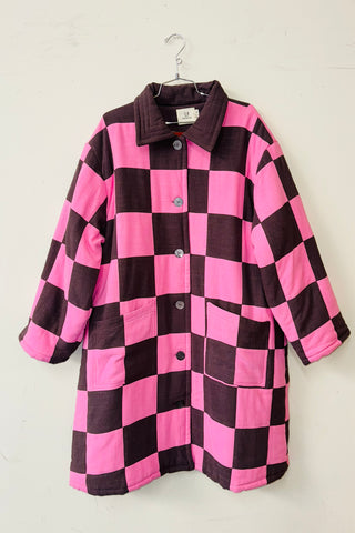 #20 XL/1X Scrap Chessboard Quilted Coat Pink/Brown