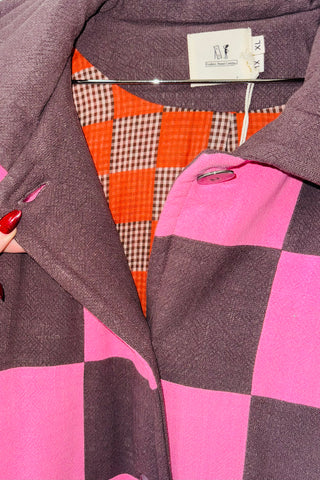 #20 XL/1X Scrap Chessboard Quilted Coat Pink/Brown