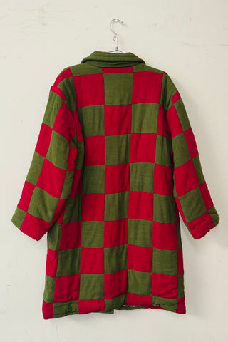 #17 M/L Scrap Chessboard Quilted Coat Moss/Red