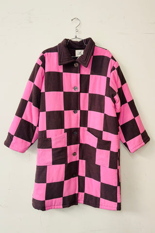#16 M/L Scrap Chessboard Quilted Coat Pink/Brown