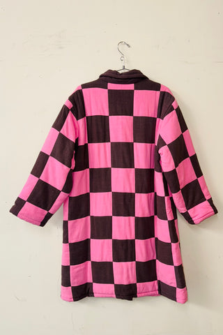 #16 M/L Scrap Chessboard Quilted Coat Pink/Brown