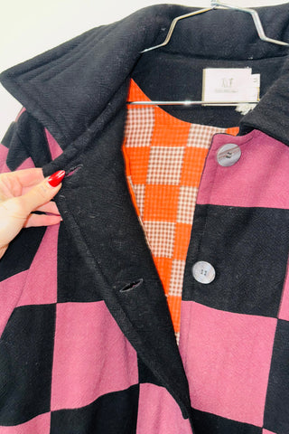 #15 M/L Scrap Chessboard Quilted Coat Purple/Black