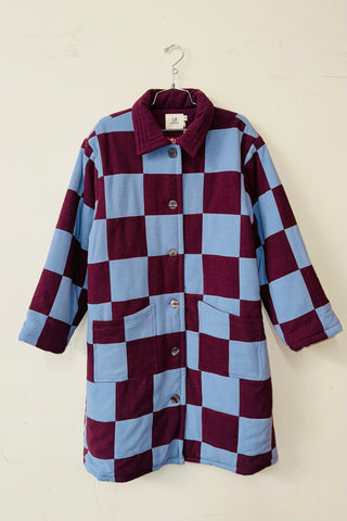 #14 M/L Scrap Chessboard Quilted Coat Purple/Blue