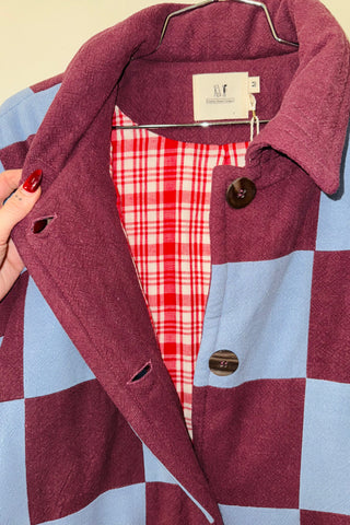 #14 M/L Scrap Chessboard Quilted Coat Purple/Blue