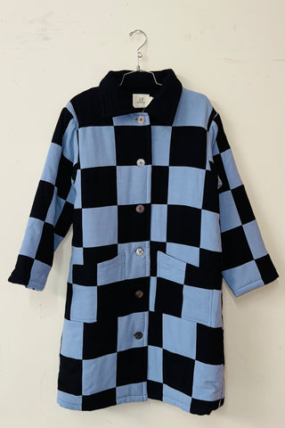 #13 XS/S Scrap Chessboard Quilted Coat Blue/Black