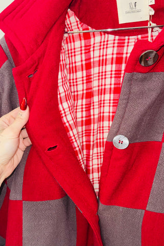 #11 XS/S Scrap Chessboard Quilted Coat Red/Brown