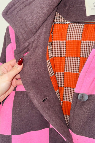 #10 XS/S Scrap Chessboard Quilted Coat Pink/Brown