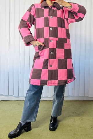 #10 XS/S Scrap Chessboard Quilted Coat Pink/Brown