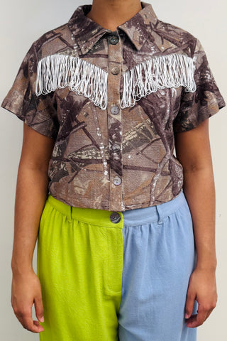 SAMPLE #144 - S Camo Fringe Top
