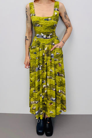 SAMPLE #370 - S Ducks Linen Midi Dress