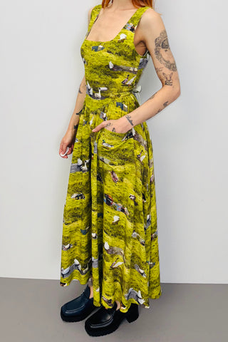 SAMPLE #370 - S Ducks Linen Midi Dress