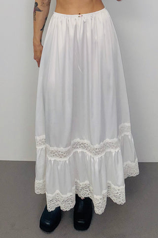 SAMPLE #388 - S White Satin Midi Skirt