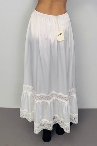 SAMPLE #388 - S White Satin Midi Skirt