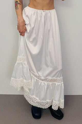 SAMPLE #388 - S White Satin Midi Skirt