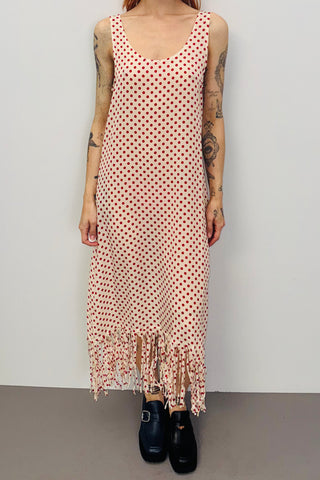 SAMPLE #391 - S Cream Polka Dot SILK Fringe Dress