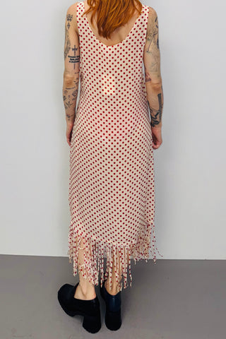 SAMPLE #391 - S Cream Polka Dot SILK Fringe Dress