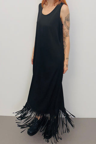 SAMPLE #392 - S Black Silk Fringe Dress