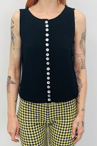 SAMPLE #395 - S Black Linen Button Tank