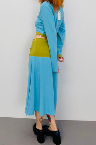 SAMPLE #433 - S Teal / Green Blouse Linen Skirt Set
