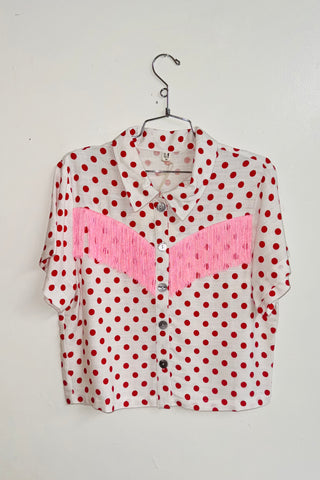Scrap Linen Blouse #7 - M Red Polka Dot