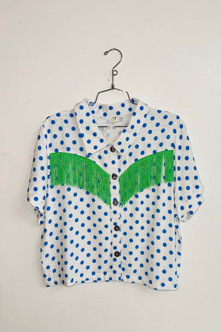 Scrap Linen Blouse #17 - L Blue Polka Dot
