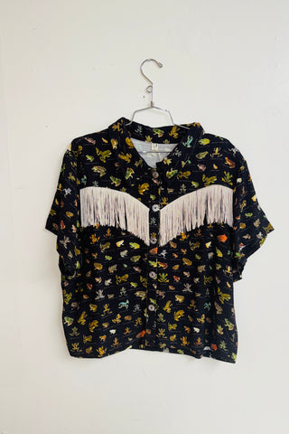 Scrap Linen Blouse #21 - XL Favorite Frogs