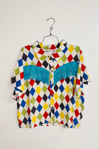 Scrap Linen Blouse #22 - XL Harlequin