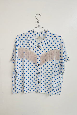 Scrap Linen Blouse #23 - XL Blue Polka Dot