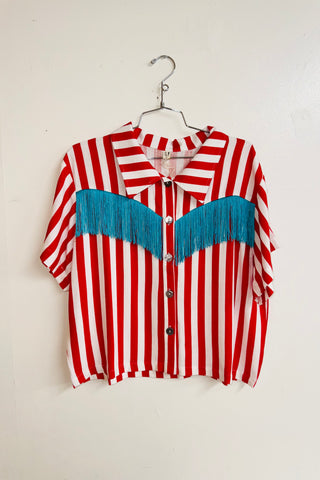 Scrap Linen Blouse #25 - XL Red Striped