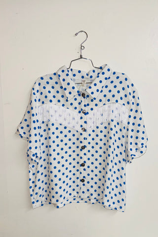 Scrap Linen Blouse #28 - 1X Blue Polka Dot
