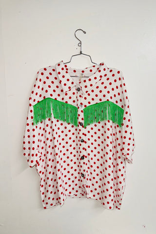 Scrap Linen Blouse #32 - 3X Red Polka Dot