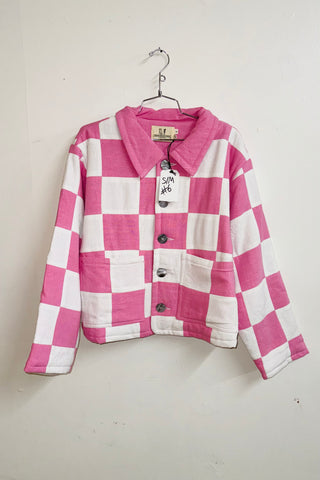 Scrap #6  Pink/White Chessboard Crop Jacket S/M