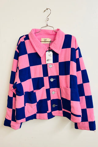Scrap #10 Pink/Navy Chessboard Crop Jacket L/XL