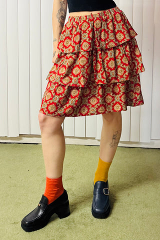 SAMPLE #611 - S Red Couch Linen Ruffle Skirt