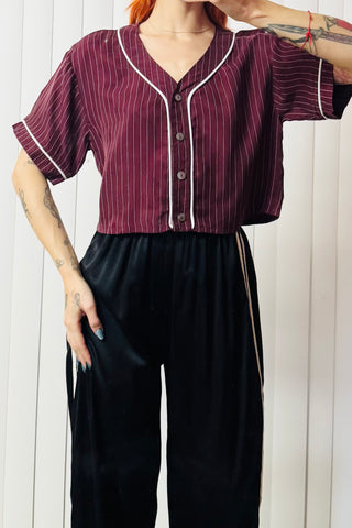 SAMPLE #619 - S Maroon Tencel Stripe Baseball Crop