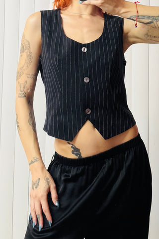 SAMPLE #620 - S Black Tencel Stripe Vest