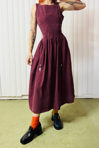 SAMPLE #626 - S Burgundy Bikini Pinstripe Maxi Dress